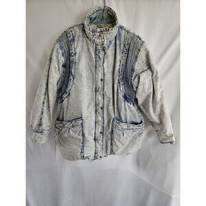 Vintage Cristina Coat Womens Acid Washed Full Zip Denim Coat Size Large